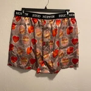 Mens Long Boxers O Men's Valentine's Day Kisses Satin Pocket Boxer Short Heart Boxers